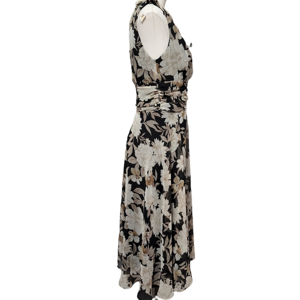 Connected Apparel black vintage floral chiffon surplice sleeveless dress size 10 - Picture 4 of 6